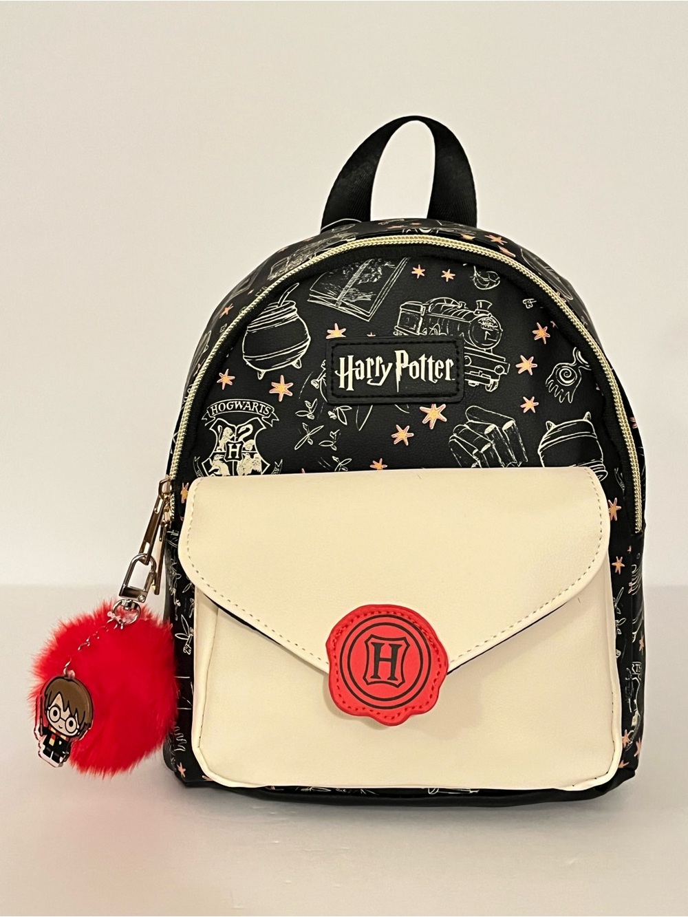 Hogwarts Acceptance Letter Backpack with Red Pom Charm Zipper Pull